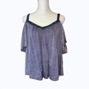 5️⃣Altar'd State Women's Cold Shoulder Top - Blue Gray